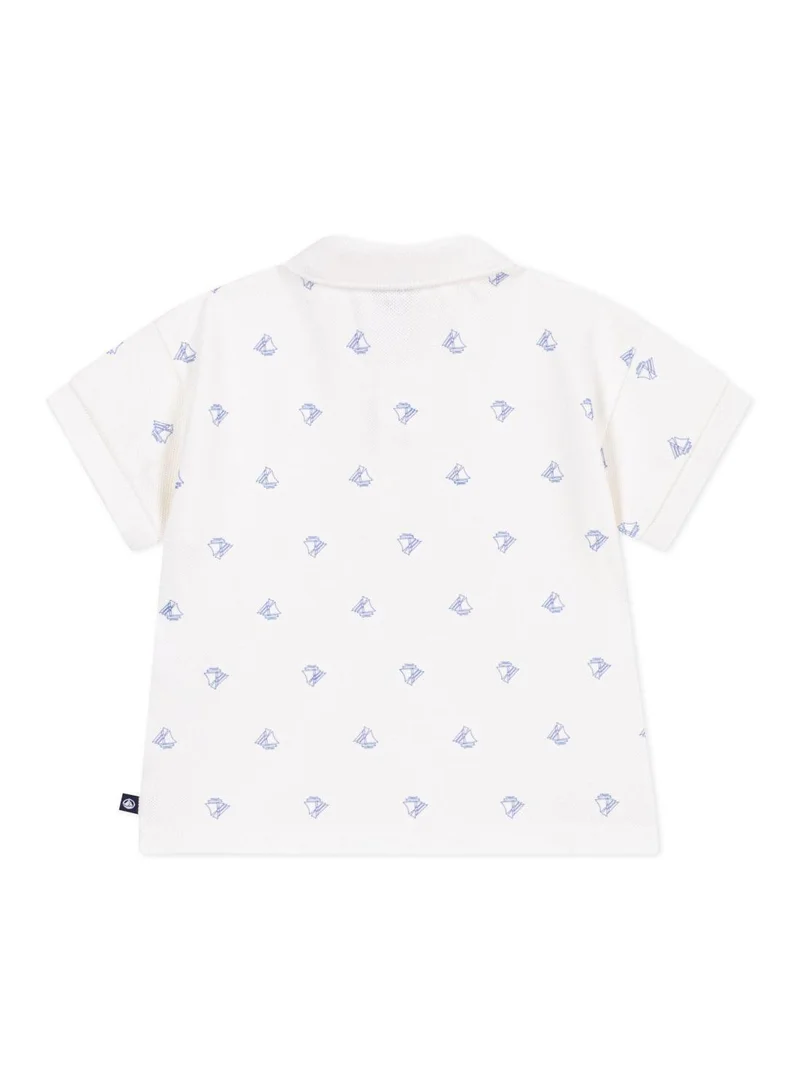 Petit Bateau Babies' short-sleeved cotton polo shirt printed with vintage boats